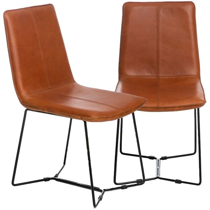 made in meubles - chaise en cuir marron et métal charles (lot de 2) - marron