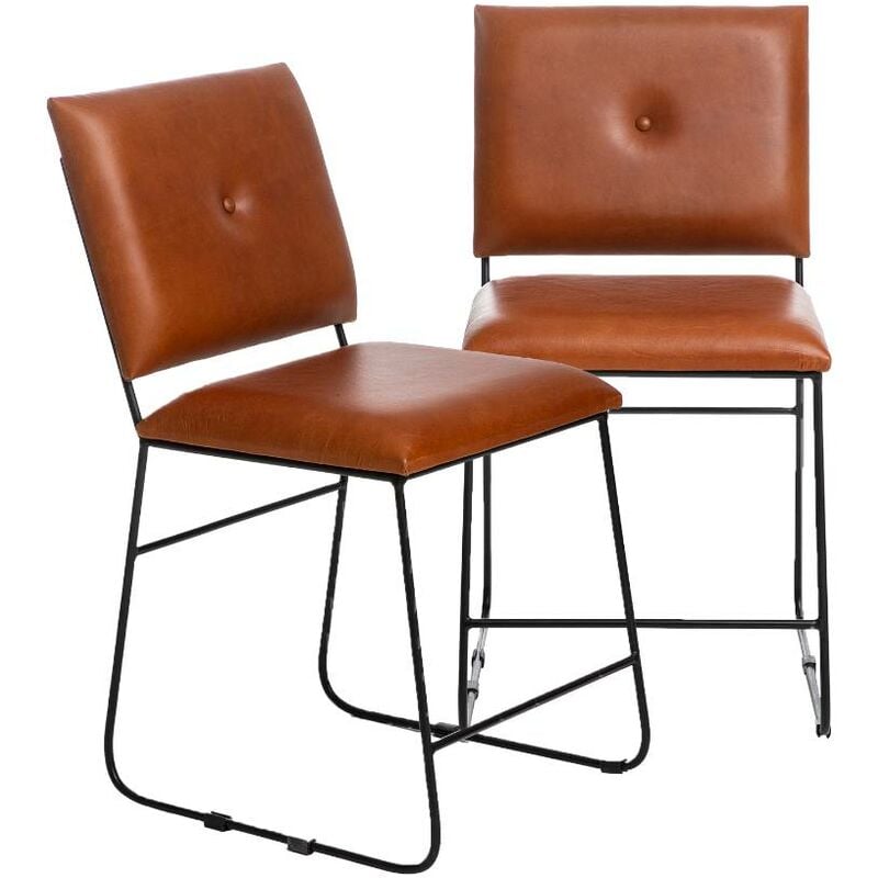 made in meubles - chaise en cuir marron et métal noir arthur (lot de 2) - marron