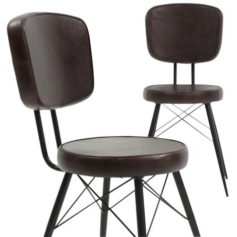 Chaise en cuir marron foncé Pharell (lot de 2)