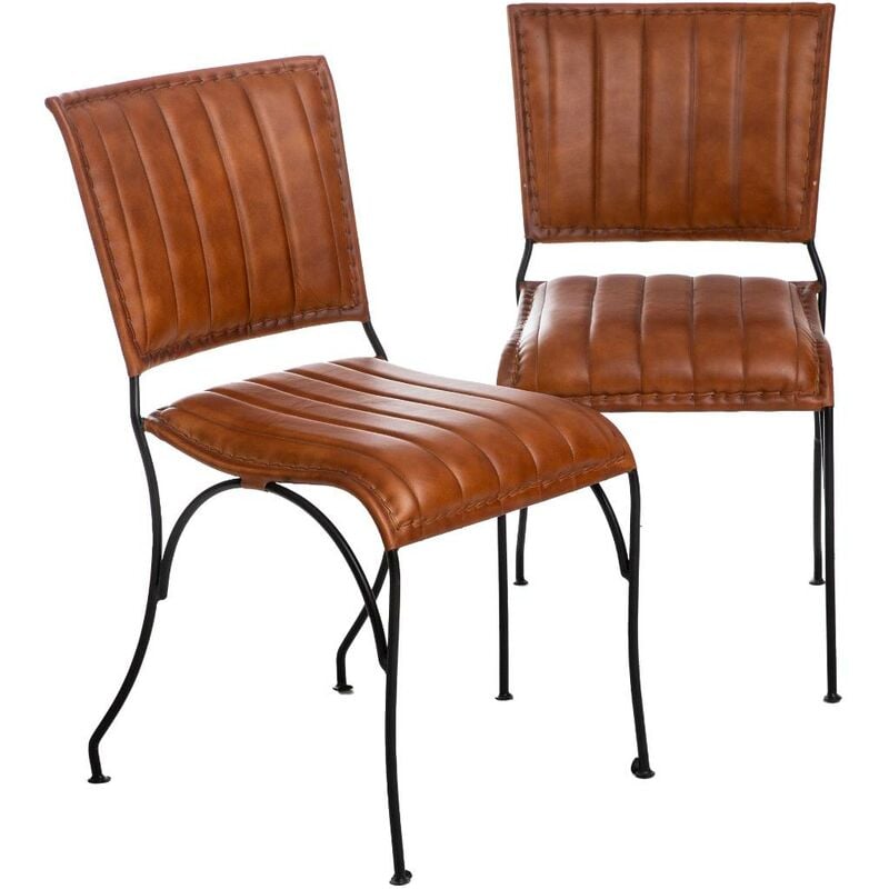 made in meubles - chaise en cuir marron nuria (lot de 2) - marron