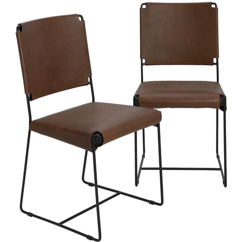 Made In Meubles - Chaise en cuir marron Valéria (lot de 2)