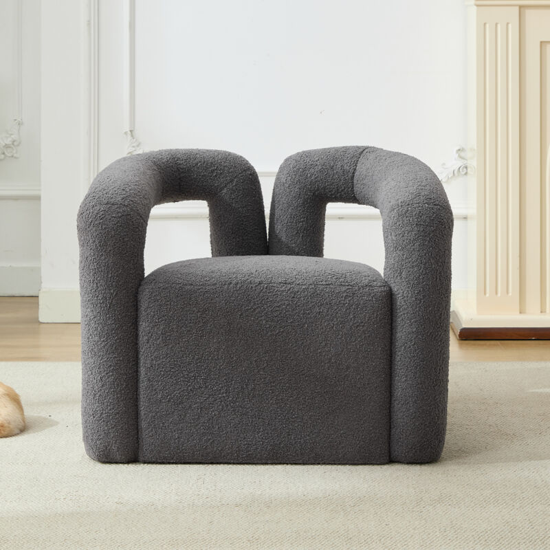 Redom - Chaise en fausse fourrure moderne en tissu Sherpa avec accoudoirs larges découpés, canapé simple rembourré, chaise de lecture confortable et