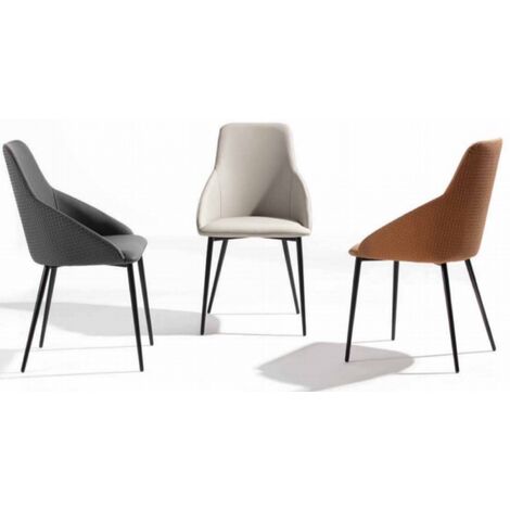 Chaise en faux cuir et acier laqué noir Sakay - Lot de 2-Marron