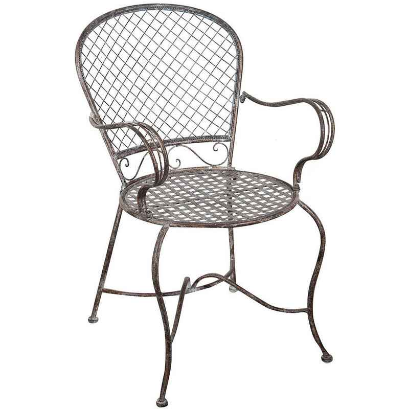 Chaise en fer forgé Chaise de jardin et terrasse Fauteuil avec accoudoirs Style Rustique Vintage Extérieur Intérieur