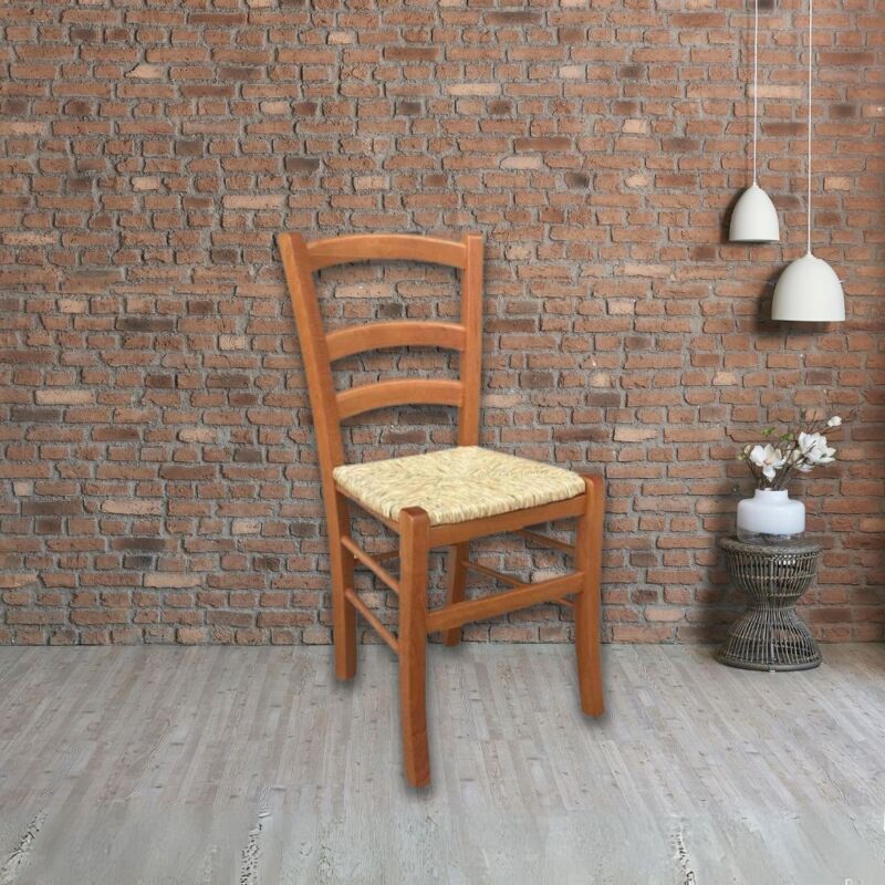 Toscohome - Chaise en hêtre avec assise en paille couleur cerise - Venezia