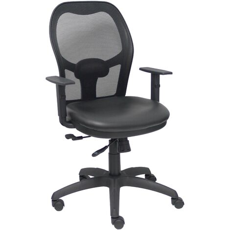 Chaise en maille noire Jorquera avec assise et dossier en simili cuir noir avec traslak