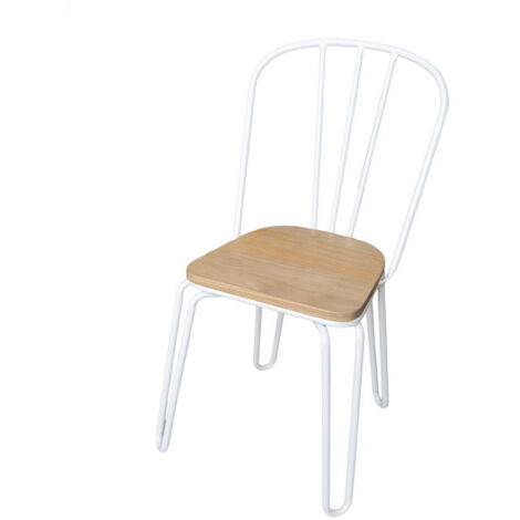 Chaise en métal blanc mat style industriel et assise en bois clair – Pieds en épingle