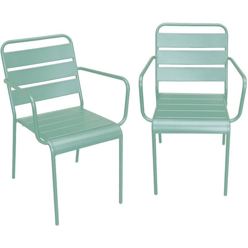 Lot de 2 fauteuils intérieur / extérieur en métal peinture antirouille empilables coloris vert jade - Vert jade