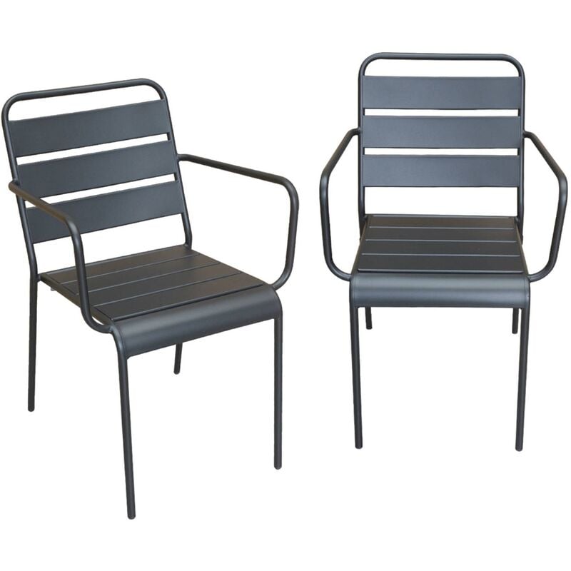 Lot de 2 fauteuils intérieur / extérieur en métal peinture antirouille empilables coloris gris - Gris