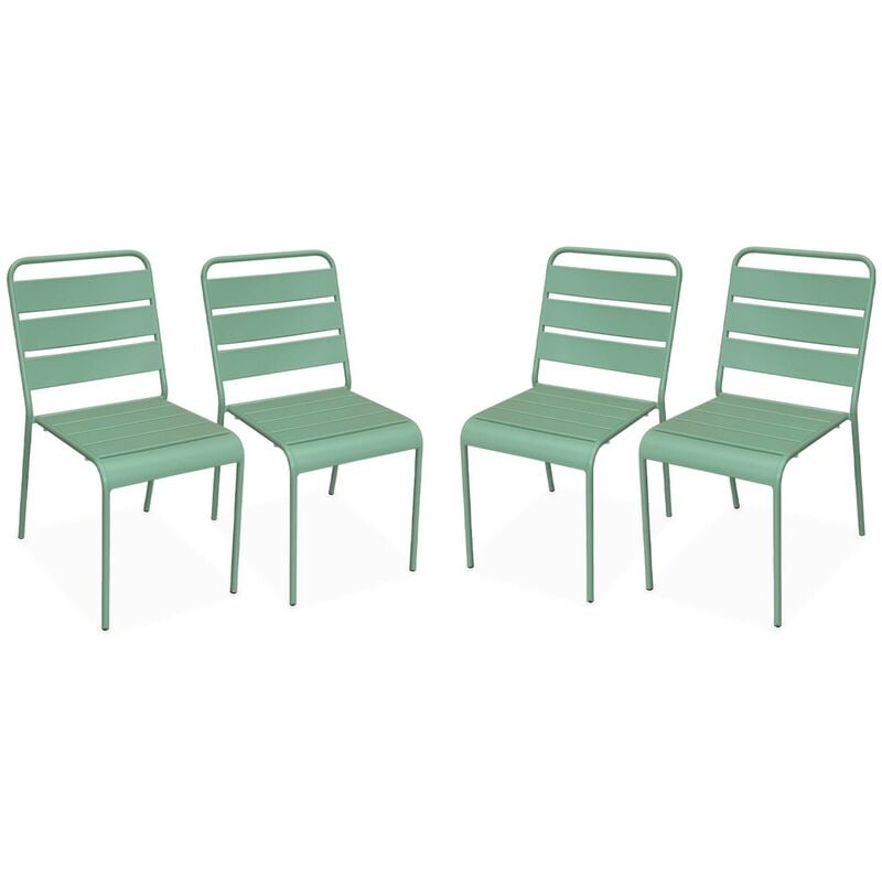 Lot de 4 chaises intérieur / extérieur en métal peinture antirouille empilables coloris vert jade - Vert jade