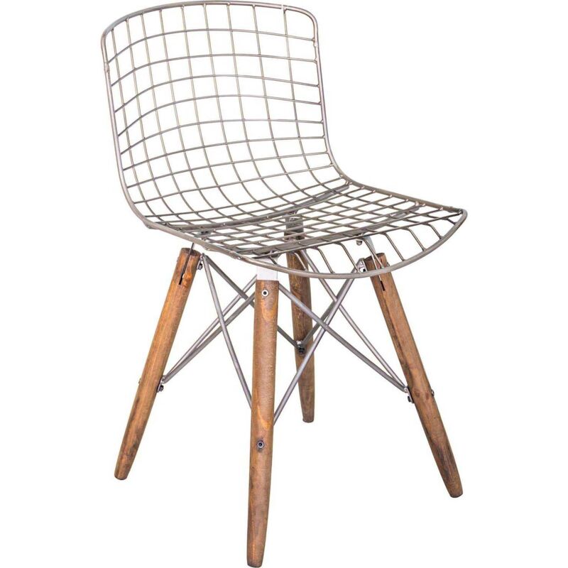 Chaise en métal et bois assise grillagée