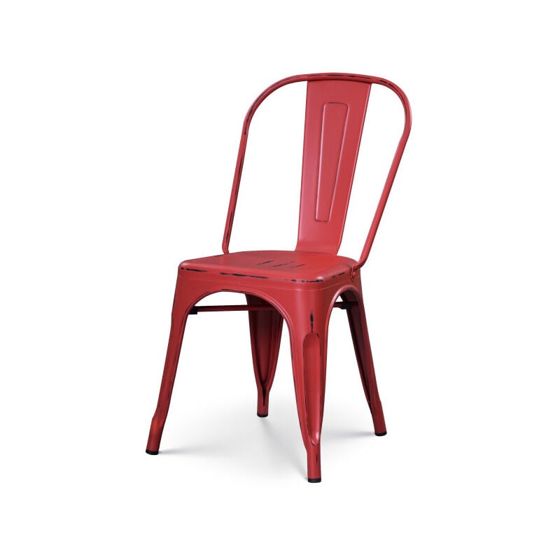 Kosmi - Chaise en métal rouge style industriel - Effet vieillit