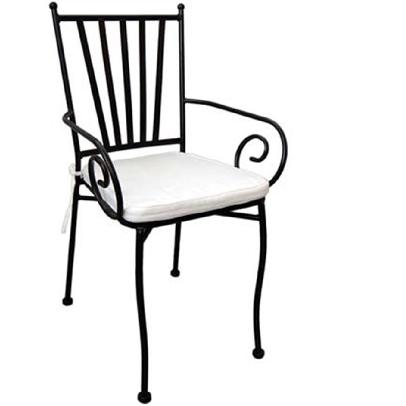 Chaise en mosaique Ravello avec accoudoirs en acier peint en noir cm.41x51x90 avec coussin