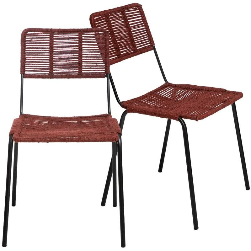 Made In Meubles - Chaise en métal et corde rouge Emilia (lot de 2)