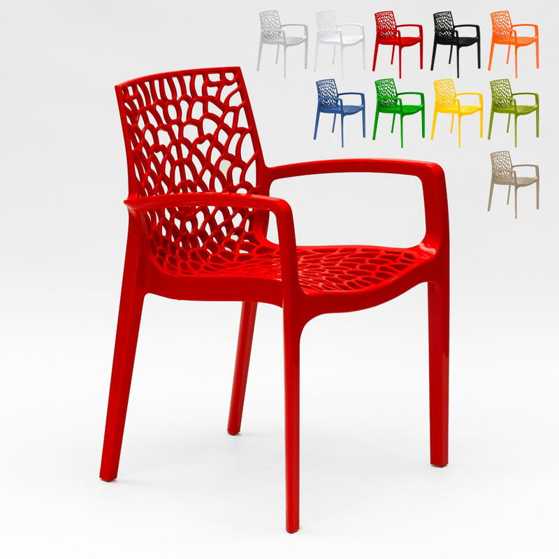 Grand Soleil - Chaise en polypropylène accoudoirs jardin café Gruvyer Arm Couleur: Rouge