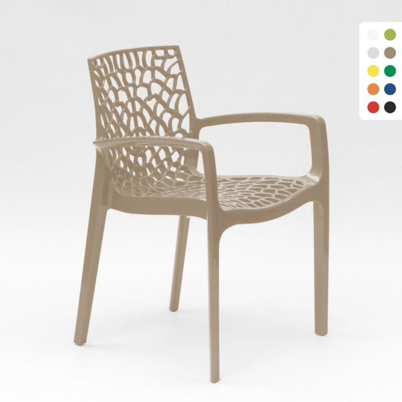 Grand Soleil – Fauteuil de jardin empilable en polypropylène – Accoudoirs ergonomiques – Dimensions 56,5 x 55 x 81 cm – Résistant aux intempéries