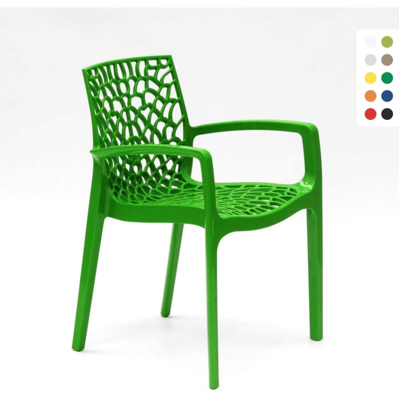 Grand Soleil – Fauteuil de jardin empilable en polypropylène – Accoudoirs ergonomiques – Résistant aux intempéries – Dimensions 56,5 x 55 x 81 cm –