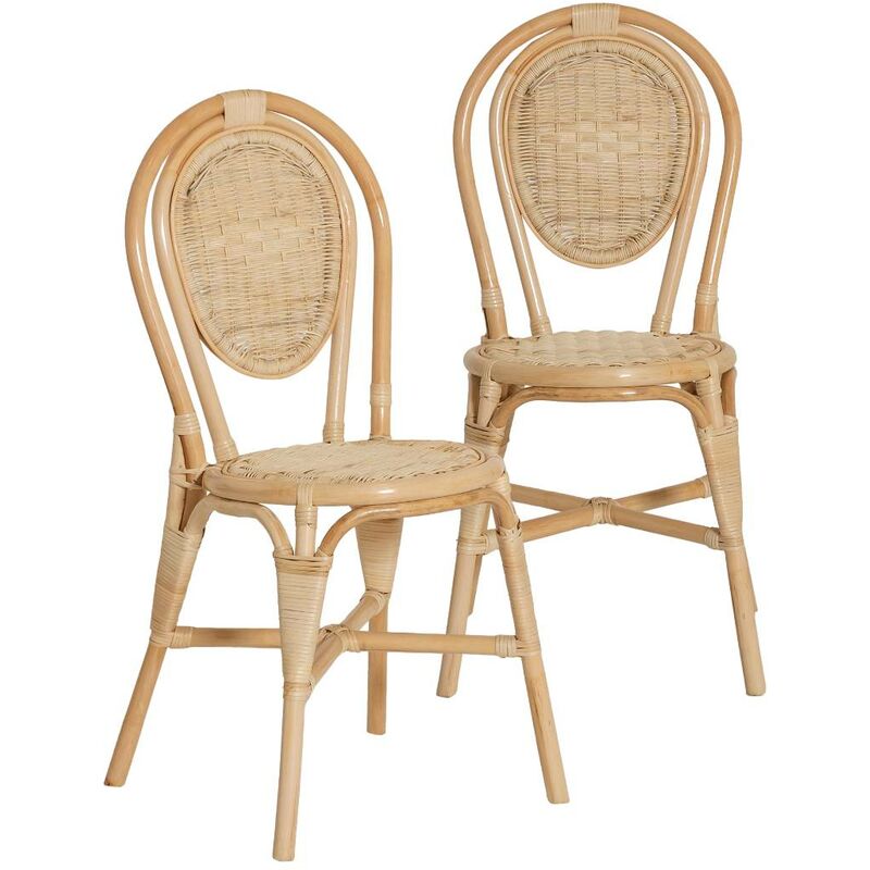 made in meubles - chaise en rotin bistrot nohan (lot de 2) - bois clair