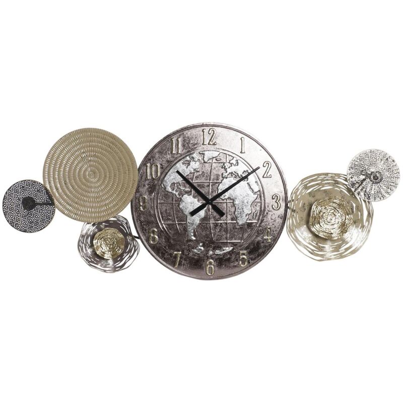 Dkd Home Decor - Horloge murale dkd homedecor carte du monde en métal doré (121 x 9,5 x 49,5 cm)