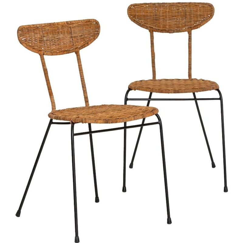 made in meubles - chaise en rotin et en métal leila (lot de 2) - bois foncé