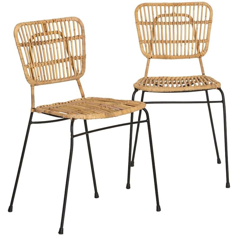 made in meubles - chaise en rotin et en métal sélina (lot de 2) - bois clair