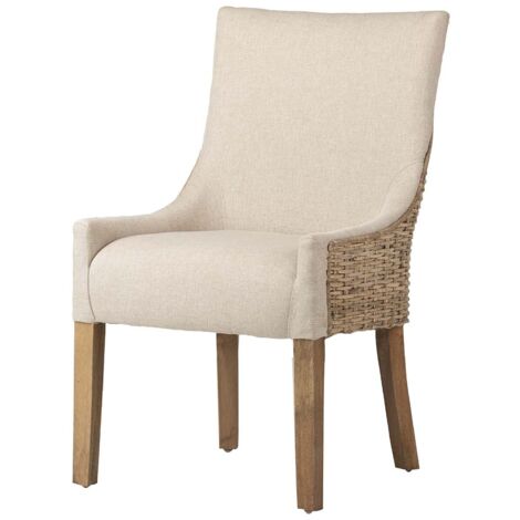 Chaise en rotin et lin beige naturel 54 x 52 x 91 cm