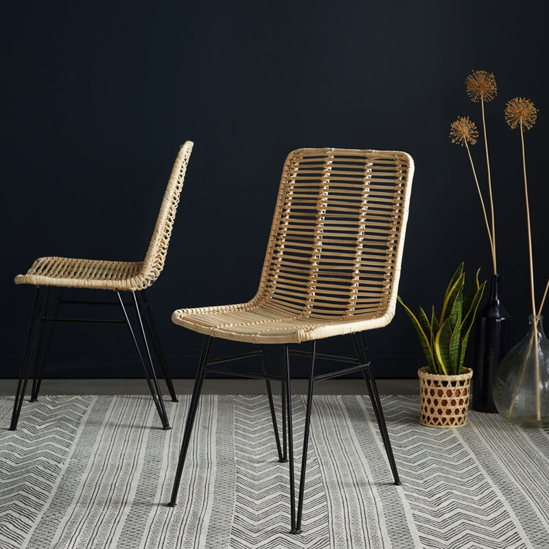 Berah Getah - Lot de 2 chaises en rotin et métal