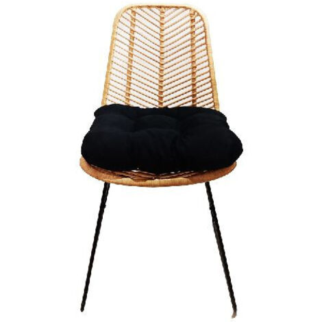 Chaise en rotin "EverDeen" - Beige - Chaise pour Extérieur ou Intérieur - Pieds en métal noir - L 60 x P 45 x H 90 cm - Livraison gratuite