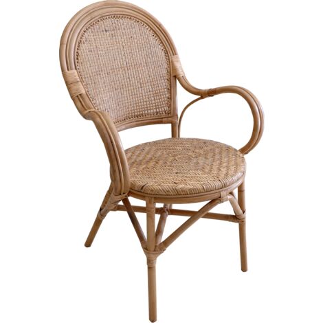 Chaise en Rotin Naturel avec Accoudoirs Latéraux Chillvert Parma 54x59x93 cm avec Siège et Dossier en Osier Naturel