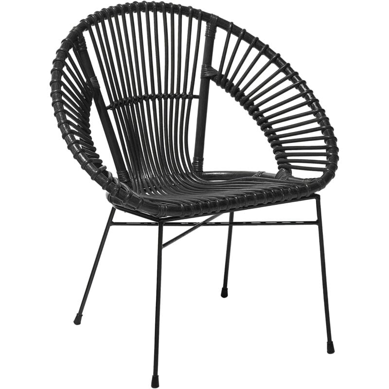 Beliani - Chaise Extérieur et Intérieur en Rotin Noir sur Pieds en Métal Design Industriel Tendance pour Terrasse Salon ou Salle à Manger