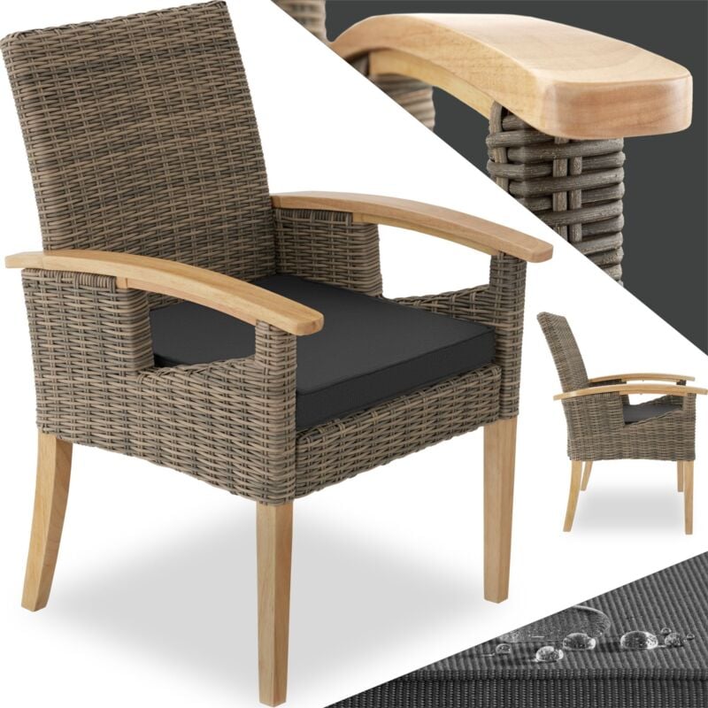 Chaise en rotin avec cadre solide en Bois accoudoirs et pieds en bois - marron naturel