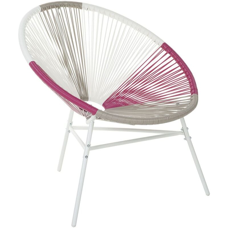 Beliani - Chaise Fauteuil Type Spaghetti en Rotin pe Beige et Rose Design Tendance pour Salon Chambre Terrasse ou Jardin au Style Moderne et