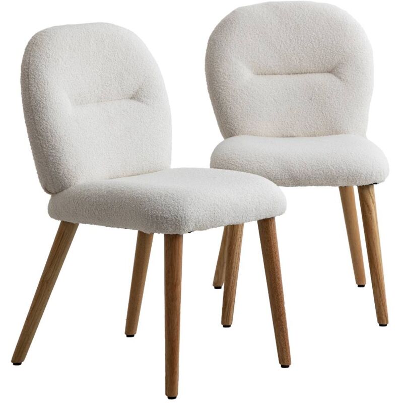 Made In Meubles - Chaise en tissu bouclette blanche Kanoa (lot de 2)