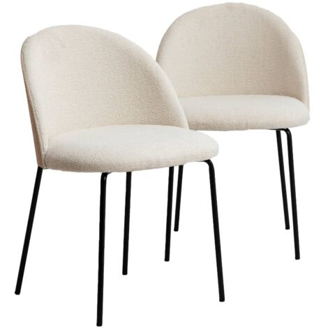 Chaise en tissu bouclette et métal blanche Kanoa (lot de 2)