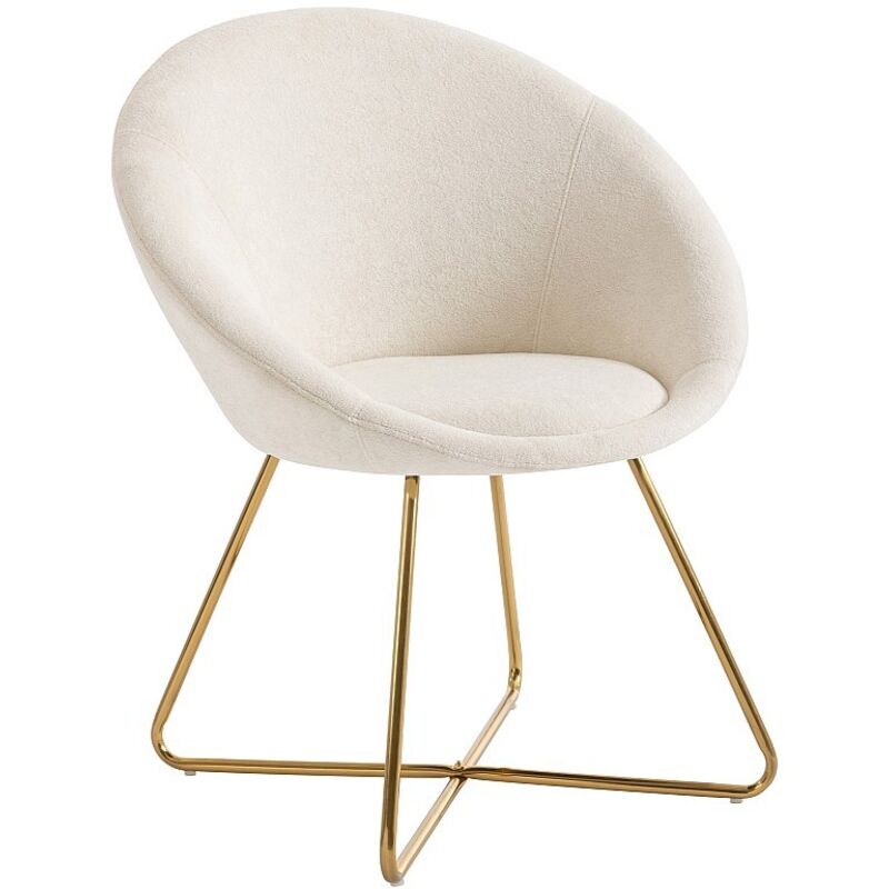 Vente-unique - Chaise en tissu bouclette et métal doré - Blanc - burban