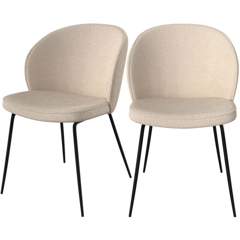 Rendez-vous Déco - Lot de 2 chaises en tissu bouclé beige et pieds en métal - groom