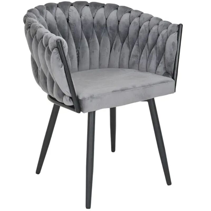 Meubletmoi - Chaise en velours tressé doux gris anthracite et pieds métal - bowi 2