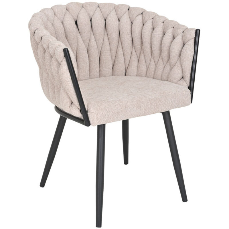 Meubletmoi - Chaise en tissu maille tressé beige avec pieds métal noir - bowi 2