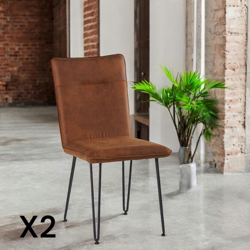 Pier Import - Chaise en tissu marron havane et pieds métal en épingle (lot de 2) kerala