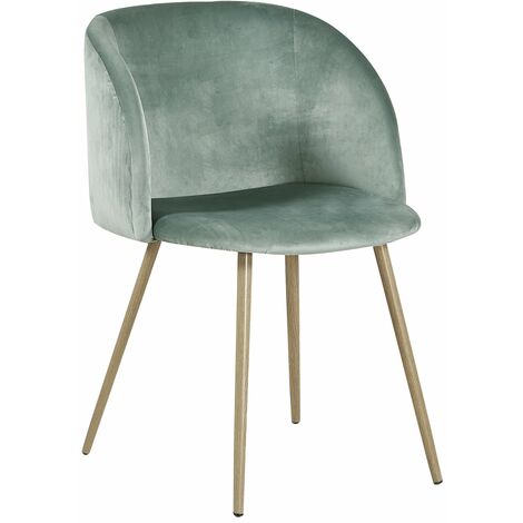 Chaise en tissu velours retro vert,Fauteuil salle a manger-Scandinave-Pieds en metal decor bois