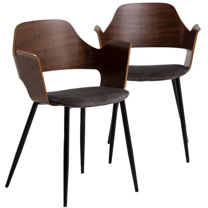 Made In Meubles - Chaise en triplex plaqué noyer et velours Florence (lot de 2)