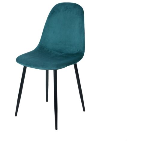 Chaise en velours bleu canard et pieds métal noir