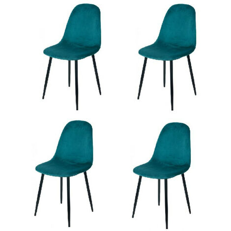 Chaise en velours bleu canard pieds en métal noir - 44x53x88cm