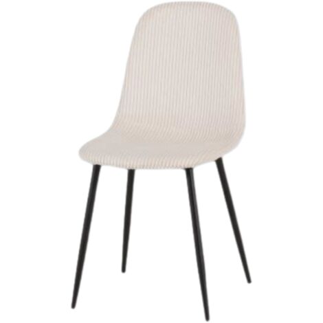 Chaise en velours côtelé blanc – Pieds métal noir – Confort moderne – Dimensions L. 44 x P. 52 x H. 85 cm – Hauteur assise 49 cm