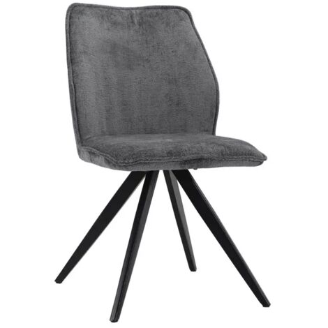 Chaise en velours doux gris anthracite pied croix métal noir - JAMES