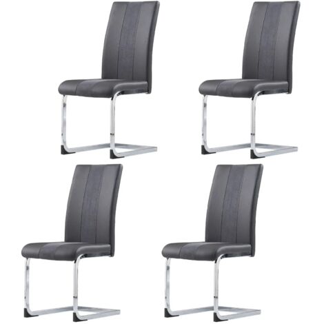 Chaise en velours et cuir, Chaise à manger chaise de repos dossier en cuir synthétique,cuisine et Bureau de séjour,office (gris,4)