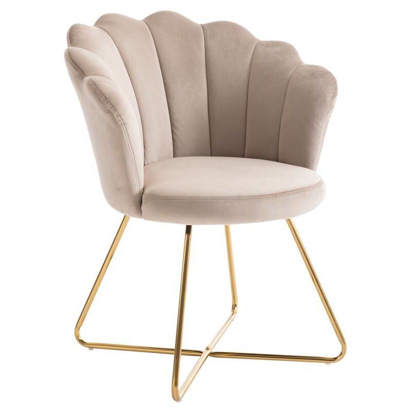 Vente-unique - Chaise en velours et métal - Beige et doré - fiori ii