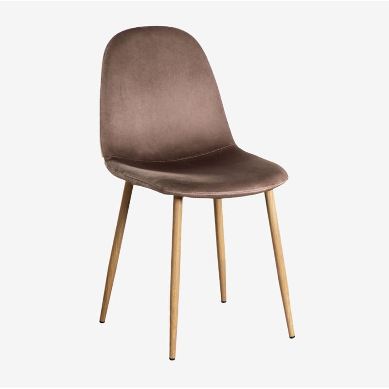 Chaise de salle à manger en velours Glamm Sklum Marron Army Bois naturel