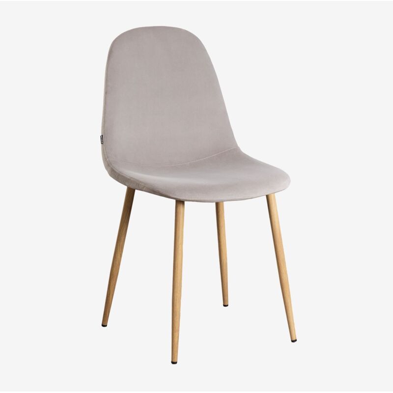 Chaise de salle à manger en velours Glamm Sklum Gris Taupe Bois naturel