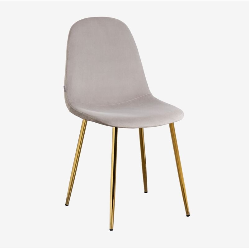 Sklum - Chaise de salle à manger en velours Glamm Gris Taupe Doré